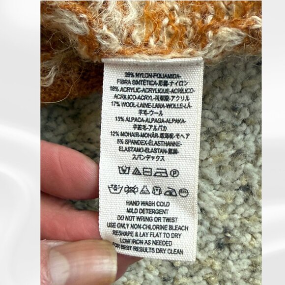 Free People Small Turtleneck Sweater Brown Cream Fair Isle Alpaca Mohair NWOT - Picture 6 of 13